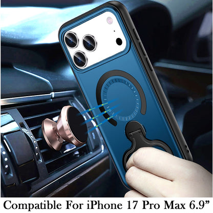 For Apple iPhone 17 Pro Max (6.9") Hybrid with Invisible 2 Hole Ring Stand Magnetic back Car Mount Friendly Protector Case Cover