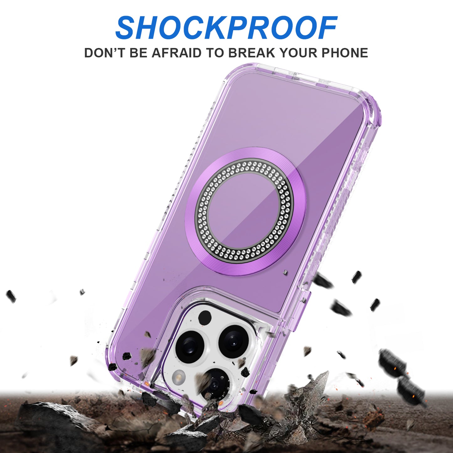 For Apple iPhone 17E /16E Magnetic Circle Compatible with Magsafe, Hybrid Chrome 3in1 Transparent Shockproof TPU Bumper Case Cover Purple
