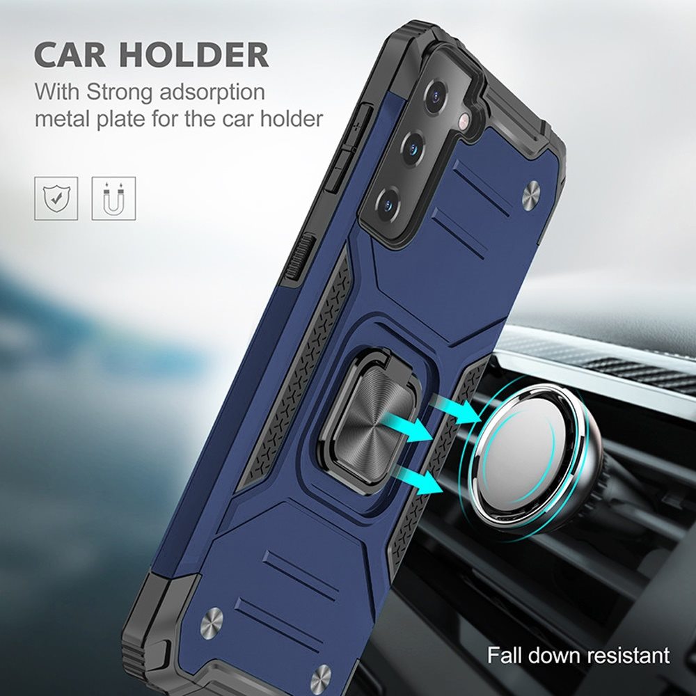 For Samsung Galaxy S21 Armor Hybrid Magnetic Stand with Ring Holder Kickstand Shockproof Heavy-Duty Durable Rugged TPU Dual Layer Case Cover Blue