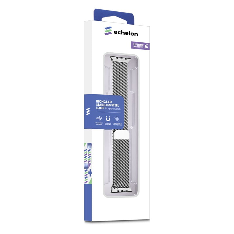 echelon Ironclad Stainless Steel Loop for Apple Watch Series 9 45mm/Watch Series 10 46mm / Watch SE (2022) 44mm - Silver, Apple Watch Accessories