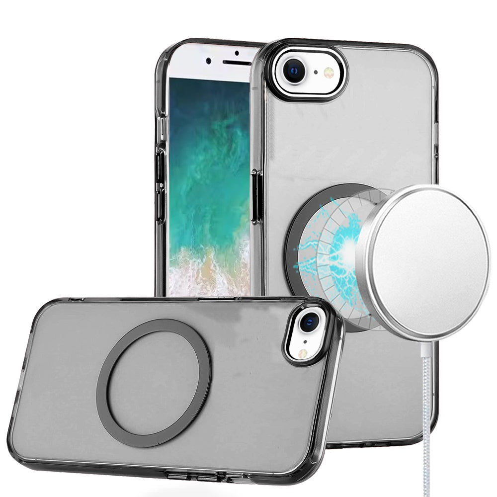 Transparent Back Hybrid Case - Magnetic Circle, Color Frame, Metal Buttons, MagSafe Compatible