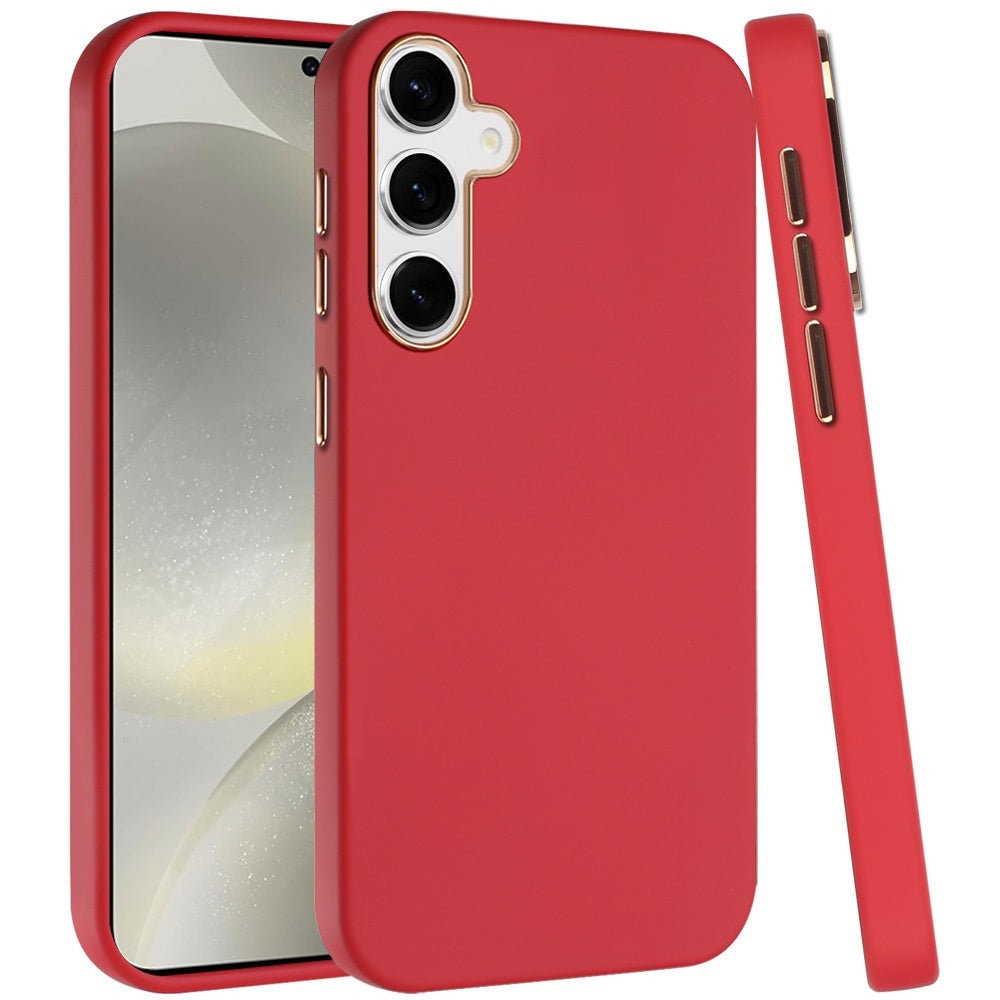 For Samsung Galaxy S25 /S24 Slim Classic Hybrid Around Rubber Gummy Gel Slick Hard PC Silicone TPU Chromed Button Case Cover White