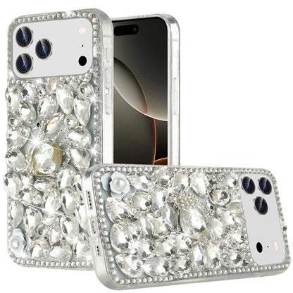 For Apple iPhone 17 Pro Max (6.9") Bling Crystal 3D Full Diamonds Luxury Sparkle Rhinestone Hybrid Protective Case Cover