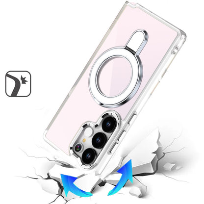 For Samsung Galaxy S26 Ultra Chrome Hybrid with Rotating Magnetic Circle Ring Stand, Slim Shockproof Hybrid Case Cover