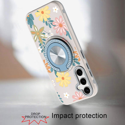 For Samsung Galaxy S25 Plus /S25+ /S24/Plus Pattern Design Hybrid with Invisible Ring Stand & Magnetic Back, Shockproof Protective Grip Case Cover