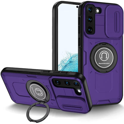 For Samsung Galaxy S22 Build in Invisible Magnetic Ring Stand with Slide Camera Protector, fit Magnetic Car Mount [Compatible with MagSafe] Case Cover