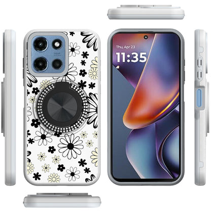 For Motorola Moto G Play 5G 2026 Pattern Design Hybrid with Invisible Ring Stand & Magnetic Back, Shockproof Protective Grip Case Cover