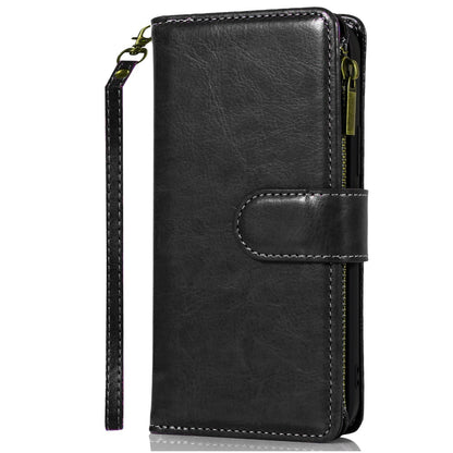 For T-Mobile Revvl 7 5G Leather Wallet Case with Zipper, 9 Card Slots, Cash Pocket, Stand & Strap, Clutch Pouch Design Case Cover Black