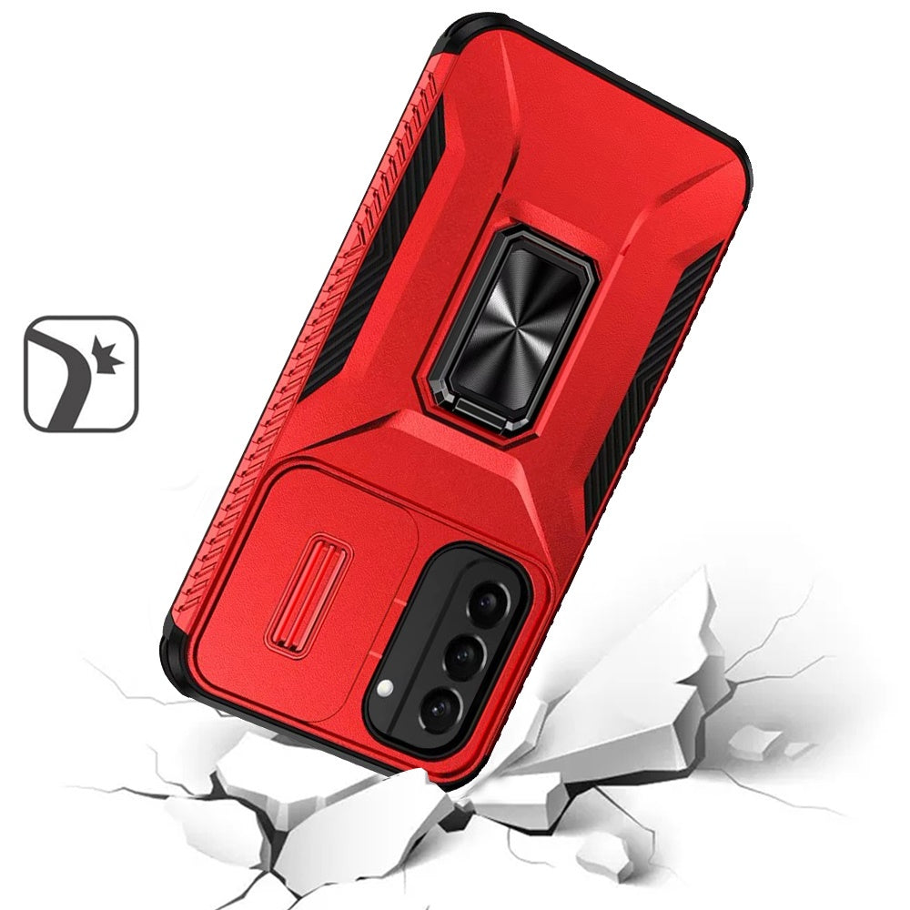 For Samsung Galaxy S21 Case, Camera Cover with Magnetic Rotation Ring Stand, Military Grade Hybrid Hard TPU Shockproof Case Cover Black