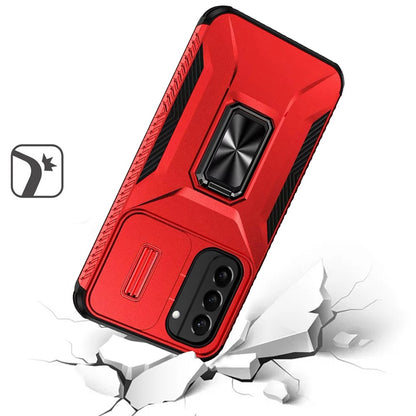 For Samsung Galaxy S21 Case, Camera Cover with Magnetic Rotation Ring Stand, Military Grade Hybrid Hard TPU Shockproof Case Cover Red