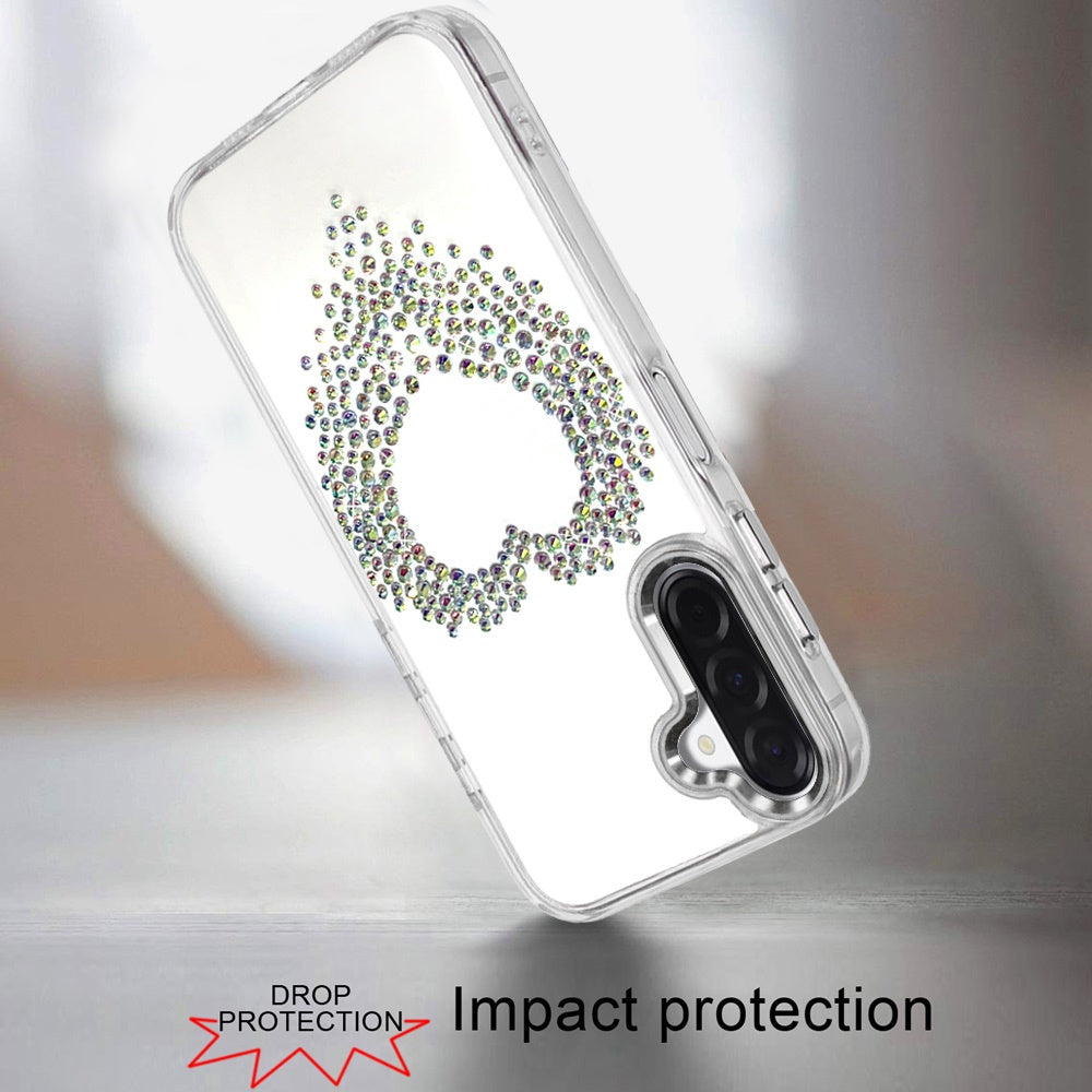 For Samsung Galaxy A17 5G Angel Hearts Bling Glitter Diamond Hybrid TPU Cover, Colorful Frame Shockproof Protective Back Case Cover Silver