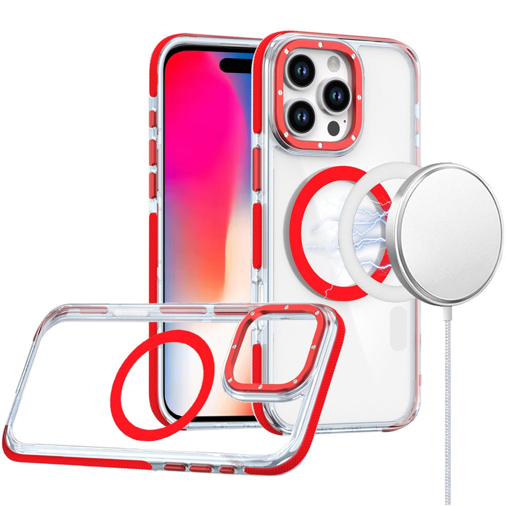 For Apple iPhone 16 Pro (6.3") Transparent back with Colorful Frame Strong Magnetic Circle [Compatible with Magsafe] Slim Shockproof Case Cover