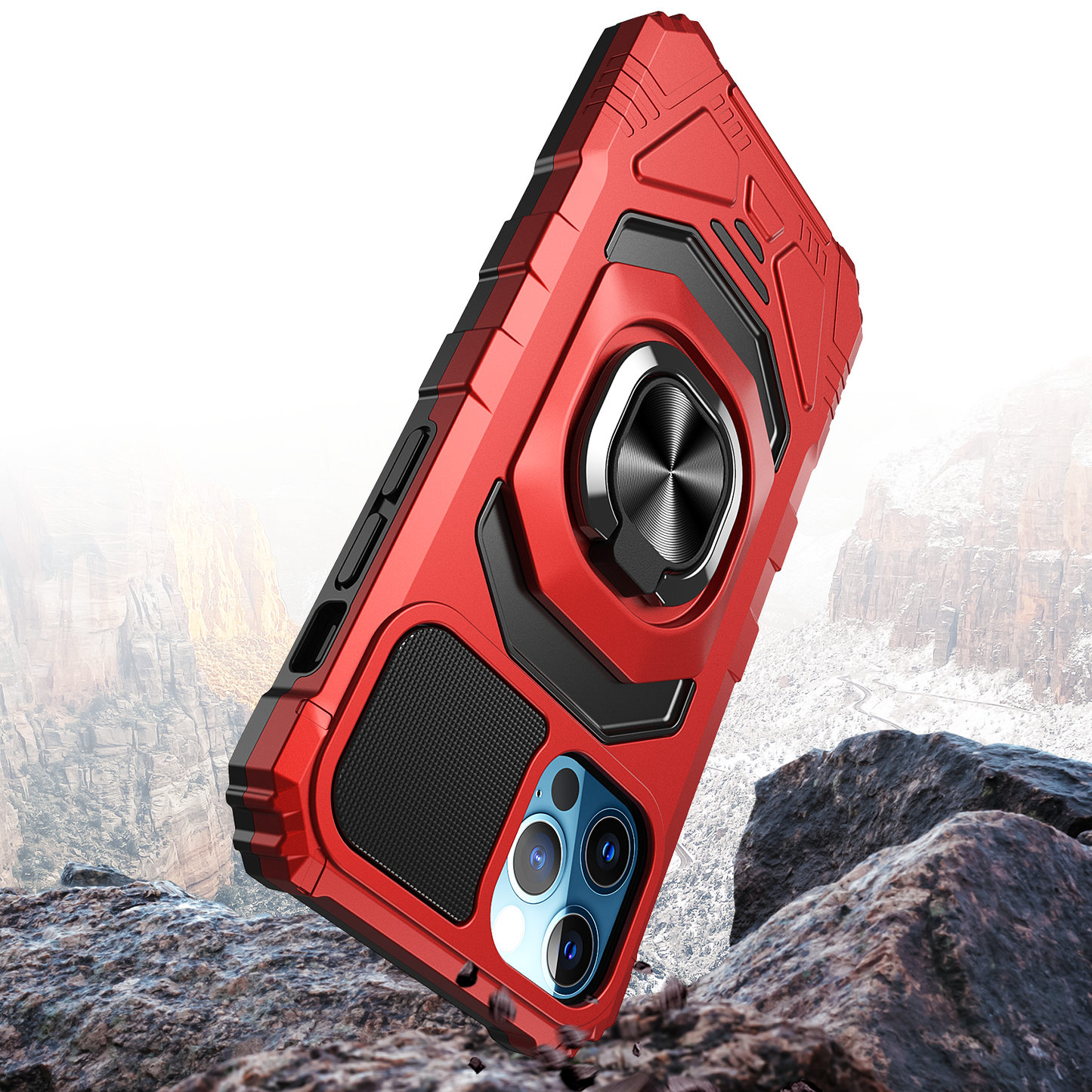For iPhone 15 Plus (6.7") Hybrid Dual Layer with 360° Rotate Magnetic Ring Stand Holder Kickstand TPU Rugged PC Shockproof Case Cover Red