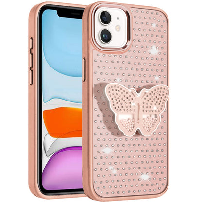 For Apple iPhone 11 Butterfly Moveable Grip 3D Pop Stand Full Diamond Bling Sparkling TPU Fashion Hybrid Case Cover