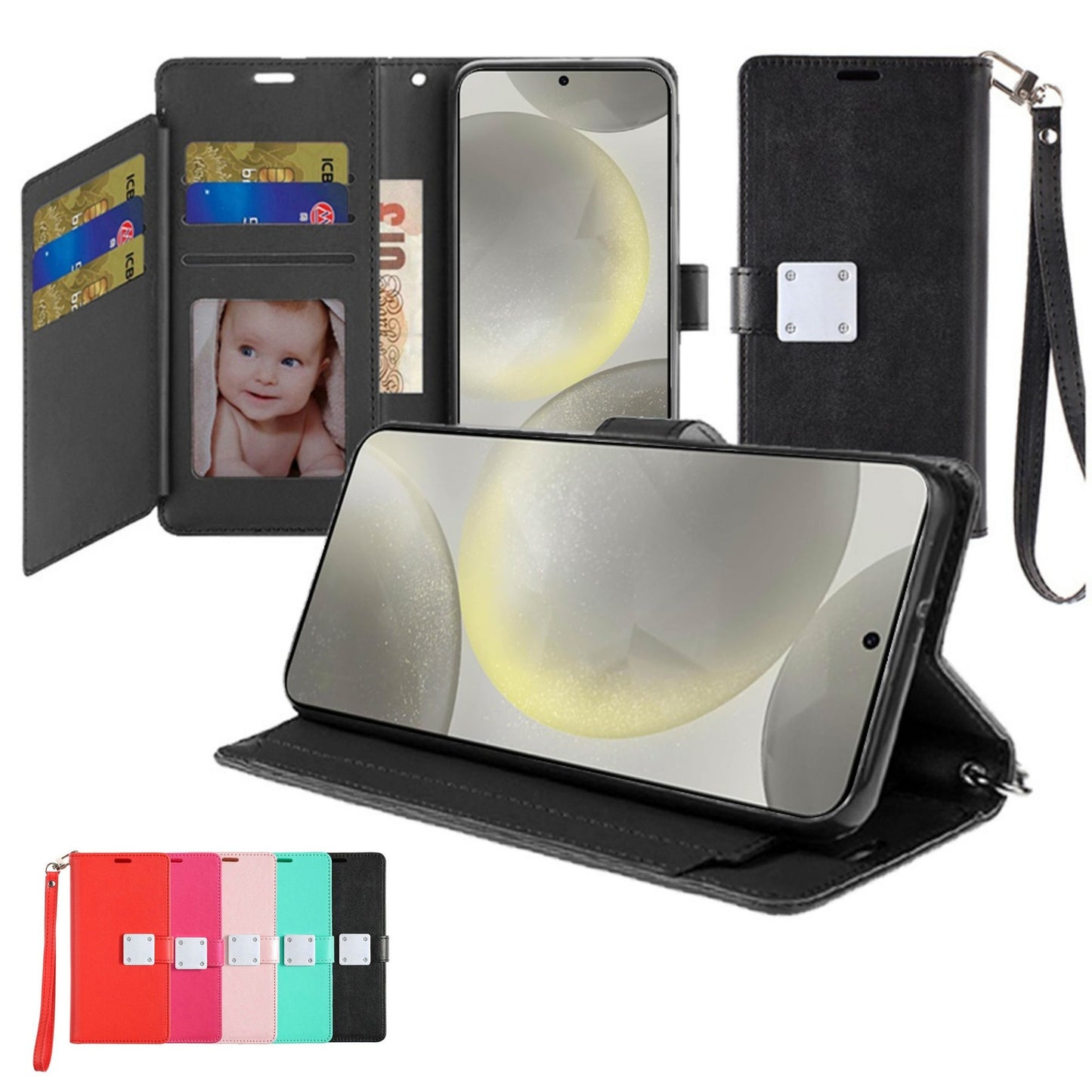 Phone Case for iPhone 15 Pro Max (6.7") Wallet Credit Card Holder Leather Grip Shockproof Hybrid Protective Style Durable Flip Pouch Cover Black