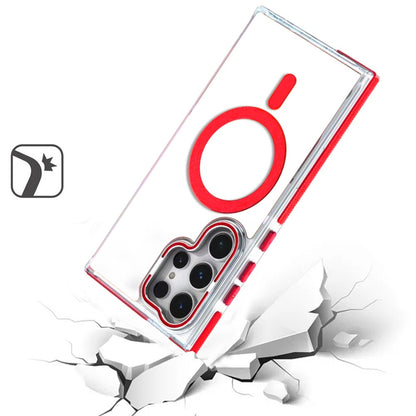 For Samsung Galaxy S26 Ultra Hybrid Clear Back Case with Invisible Camera Bracket Stand, MagSafe Magnetic Circle, Shockproof Color Frame Case Cover