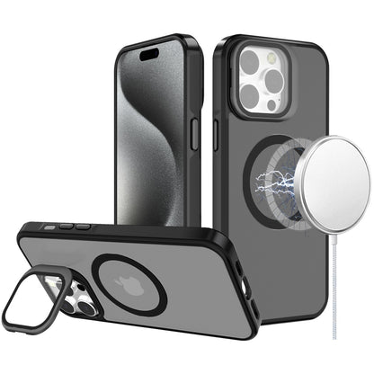 For Apple iPhone 16 Pro (6.3") Tough HQ Hybrid Case with Aluminum Frame Camera Stand, Compatible with MagSafe, Translucent Matte Shockproof Case Cover