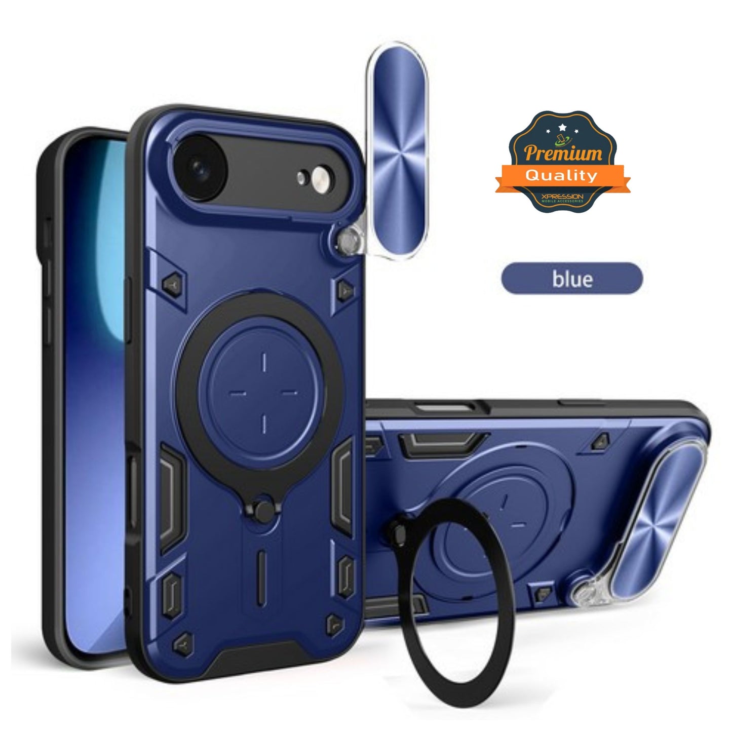 For Apple iPhone 17 AIR Hybrid Shockproof with Magnetic Ring Stand, Compatible with Magsafe & Sliding Camera Lens Protector Case Cover