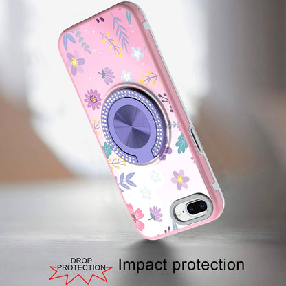 For iPhone 8 Plus / iPhone 7 Plus Pattern Design Hybrid with Invisible Ring Stand & Magnetic Back, Shockproof Protective Grip Case Cover