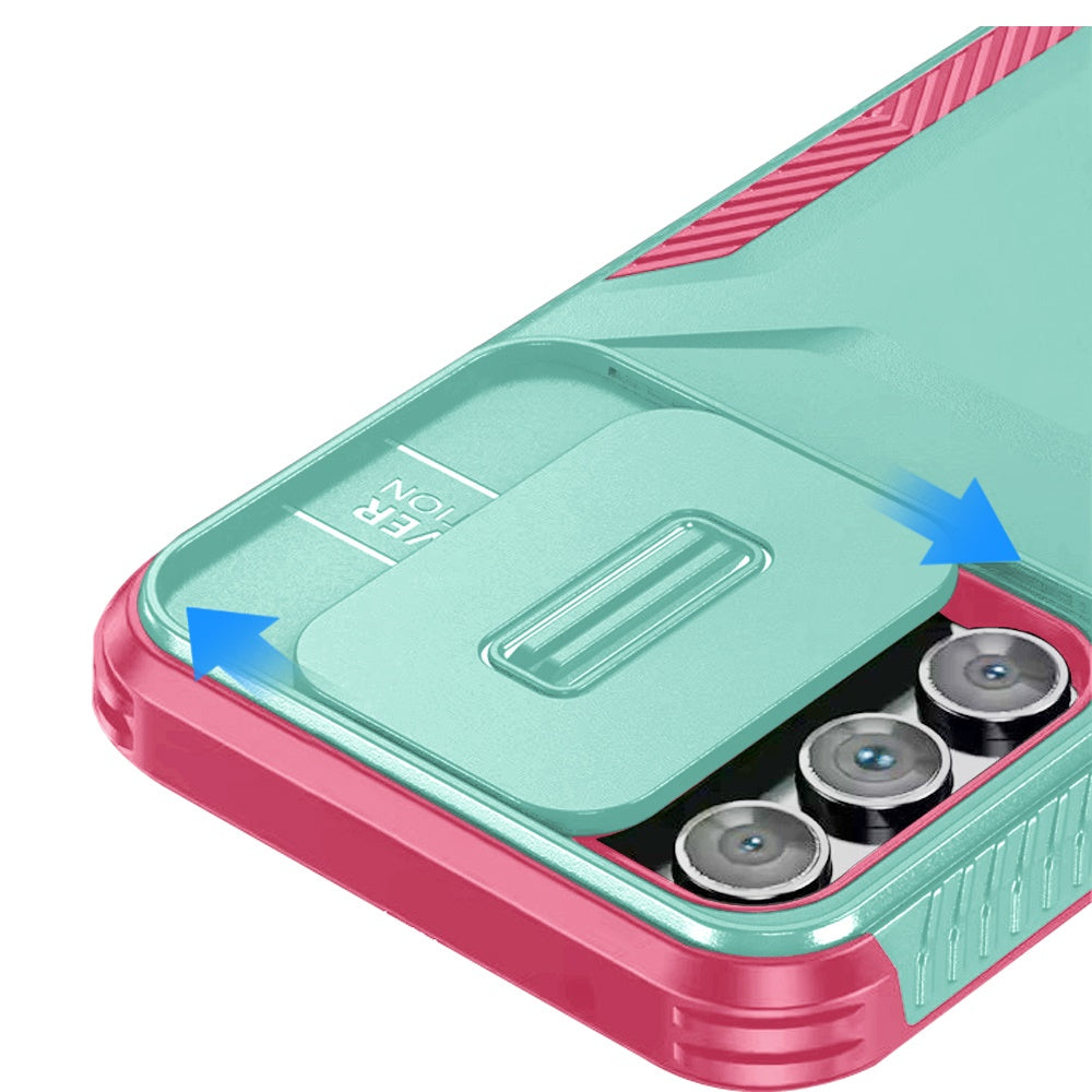 For Samsung Galaxy A17 5G Slim Fit Shockproof Hybrid with Slide Camera Window Covering, Rugged Tpu Silicone Hard PC Bumper Case Cover Rose Gold