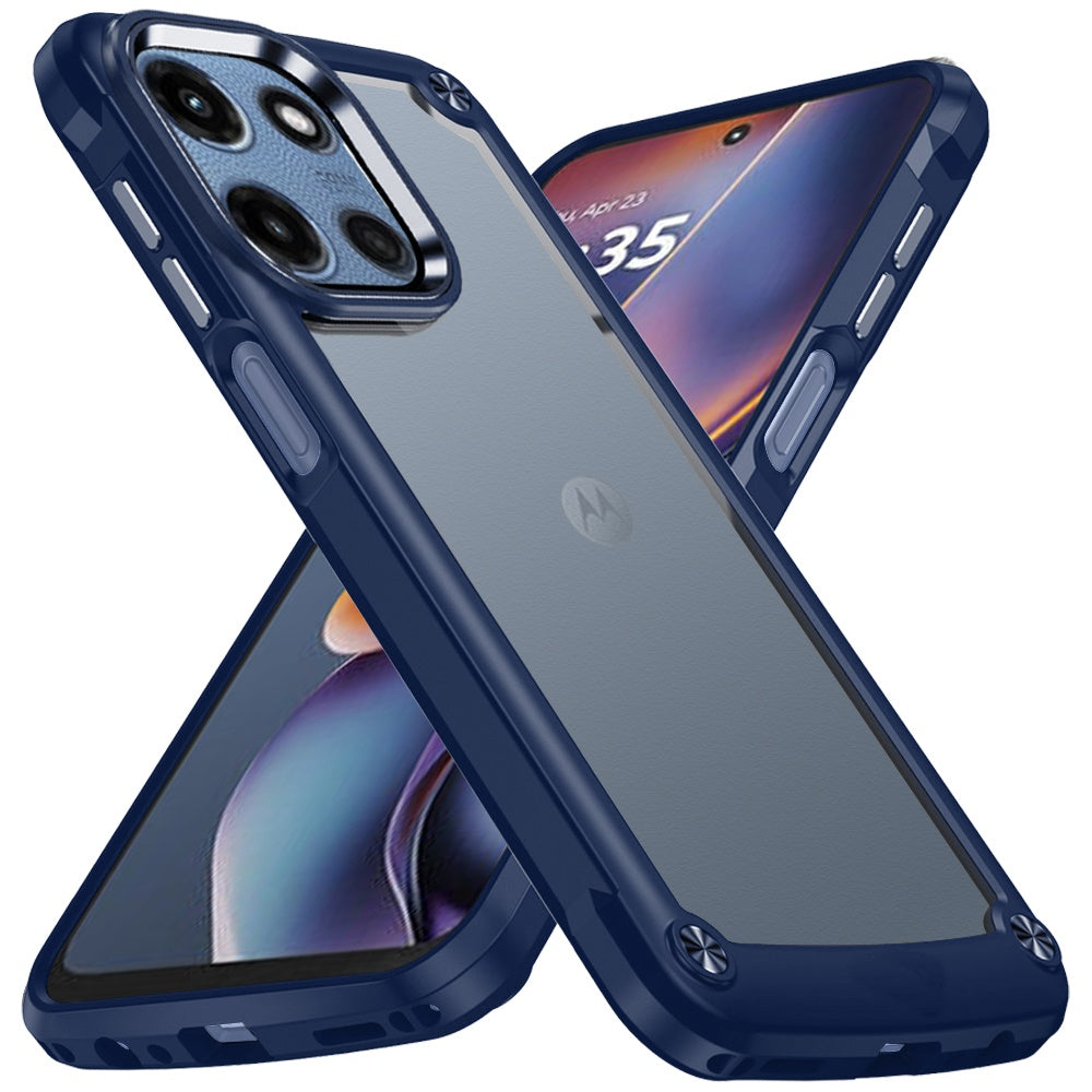 For Motorola Moto G 5G 2025 Ultimate Hybrid Transparent Rubber with Metal Buttons & Camera Edges, Hard TPU Frame Corner Bumper Case Cover