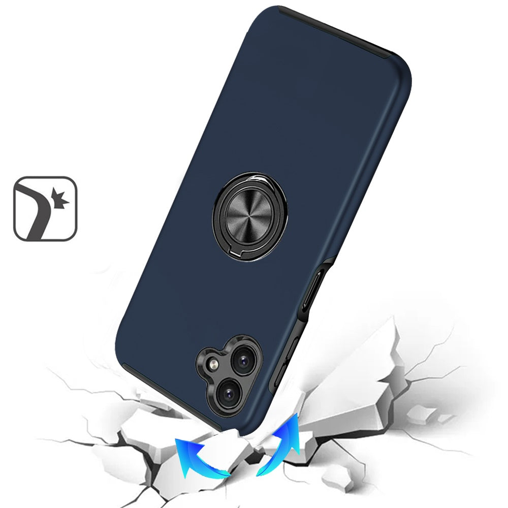 For Samsung Galaxy S21 FE /Fan Edition Hybrid 360 Degree Rotatable Metal Invisible Ring Stand Holder Slim Fit Magnetic Car Mount Shockproof Case Cover Blue