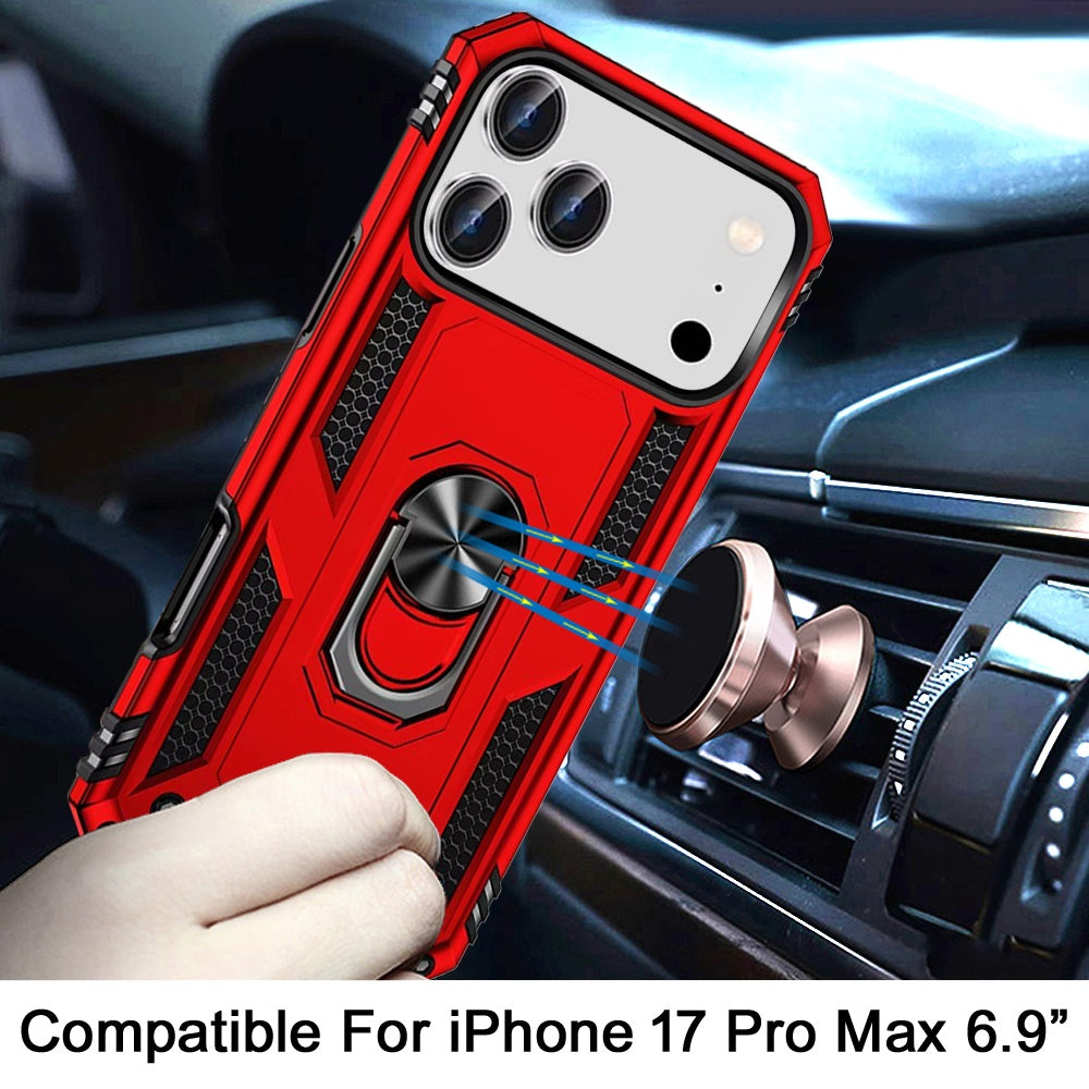 For Apple iPhone 17 Pro Max (6.9") Hybrid Shockproof Durable 360 Degree Rotatable Ring Stand Holder Kickstand Fit Magnetic Car Mount Case Cover