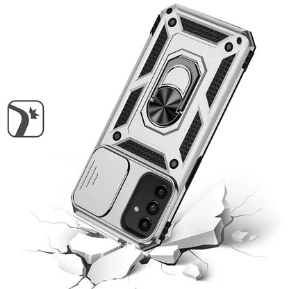 For Motorola Moto G 5G 2025 Hybrid Ring Shockproof with 360° Rotate Ring Kickstand, Camera Lens Protection, Soft Edge Bumper Case Cover Silver