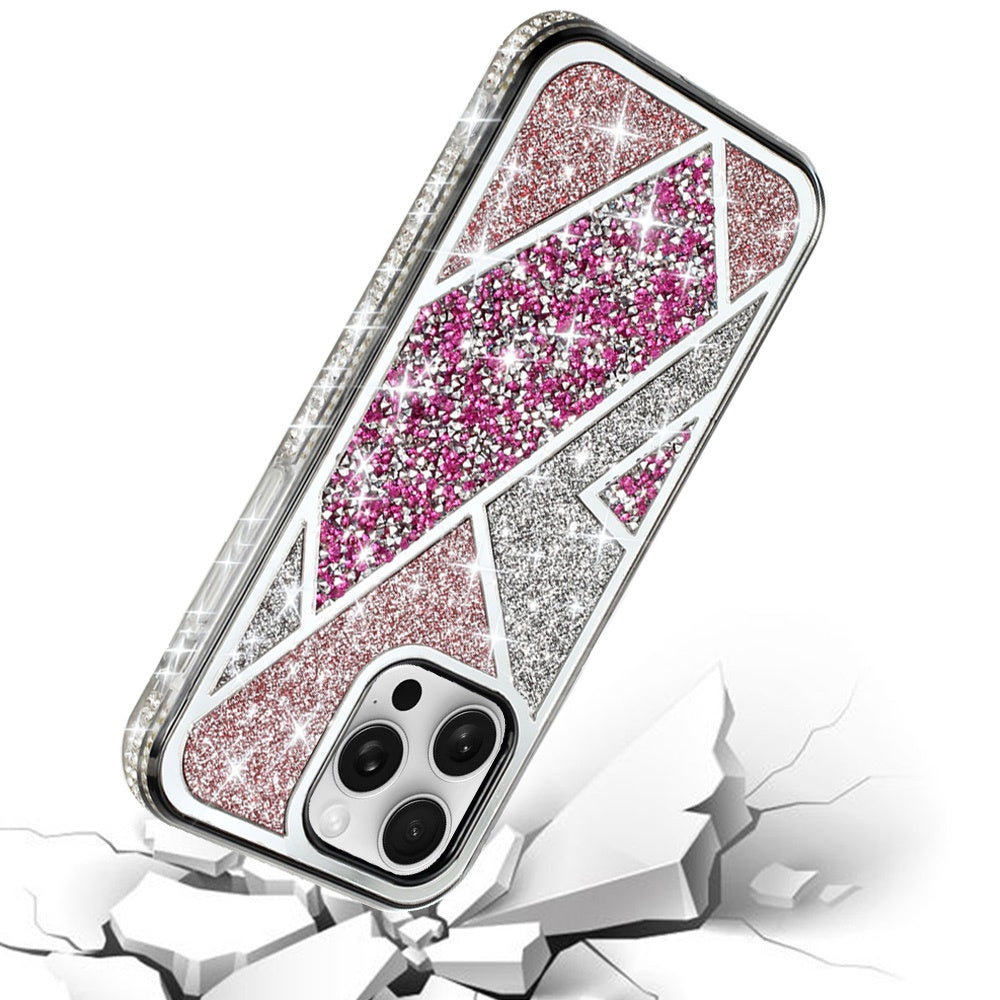 For Apple iPhone 16 (6.1") Cute Fancy Glitter Bling Diamond Rhinestone Sparkly Bumper Fashion Shiny Hybrid Rugged TPU Case Cover Rose Pink