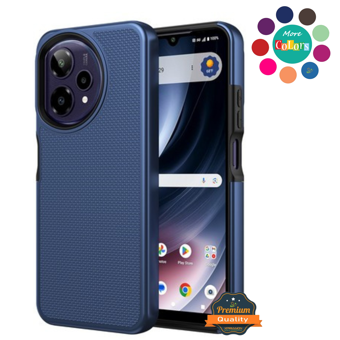 For AT&T Verge 2 Dual Layer Slim & Tough Hybrid Shockproof Heavy Duty Rubber TPU Matte with Textured Rugged Shell Protection Case Cover