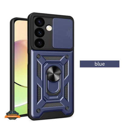 For Samsung Galaxy A37 5G Hybrid Shockproof, Built-in Sliding Camera Lens Protection with Magnetic Finger Ring Stand Holder Case Cover