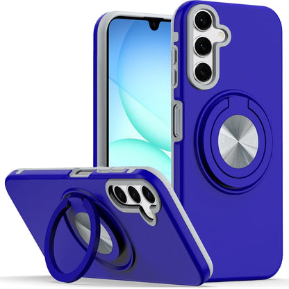 For Samsung Galaxy A17 5G Metal Matte Hybrid with Invisible Rotational Ring Stand, Car Mount Friendly, Military Grade Slim Fit Sturdy Case Cover Blue