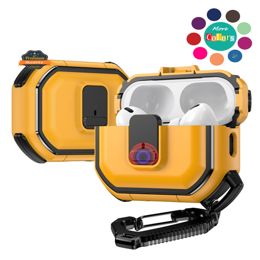 For Airpods 4 Heavy Duty Hybrid Snap Switch Button, Secure Lock Clip Super Protective with Carabiner Belt Loop Case Cover