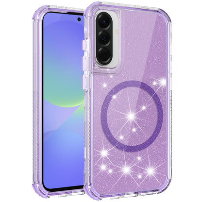 For Samsung Galaxy A37 Magnetic Circle Compatible with Magsafe, Bling Glitter Sparkle 3-in-1 Hybrid Shockproof TPU Bumper Case Cover