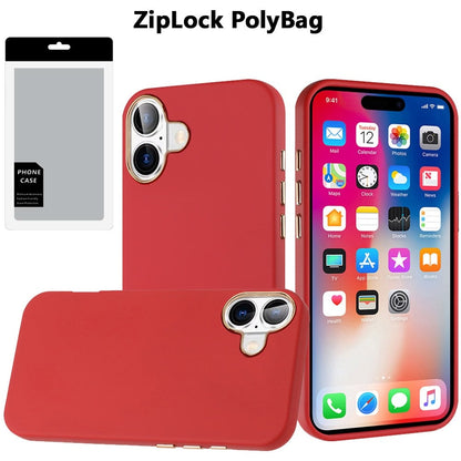 For Apple iPhone 16 Pro Slim Classic Hybrid Around Rubber Gummy Gel Slick Hard PC Silicone TPU Chromed Button Case Cover Red