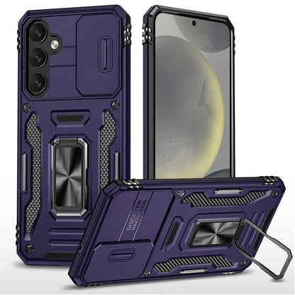 For Samsung Galaxy S25+ /S25 Plus /S24+ Plus Tough Hybrid Case with Movable Camera Window & Metal Ring Stand Shockproof Case Cover