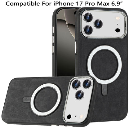 For Apple iPhone 17 Pro Max Fashion PU Vegan Leather Chrome Edge Hybrid, MagSafe Compatible, Durable TPU Hard PC Case Cover