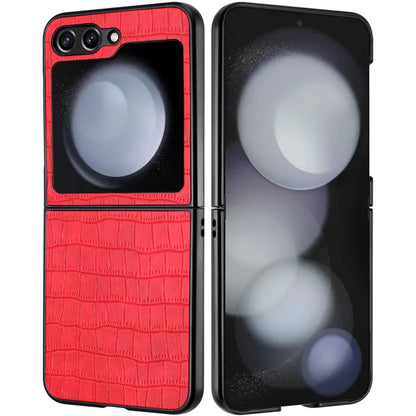 For Samsung Galaxy Z Flip 7 FE PU Vegan Leather Case, Premium Snap-On Hard Shell Cover, Slim Fit Protective Matte Finish Case Cover