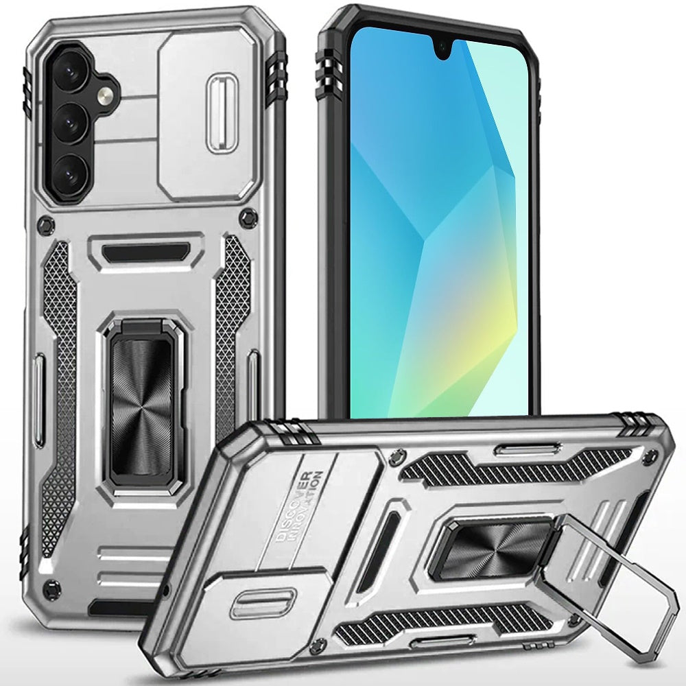For Samsung Galaxy A16 5G Hybrid Case with Rotation Ring Stand Shockproof & Slide Camera Window TPU Armor Drop-proof Case Cover