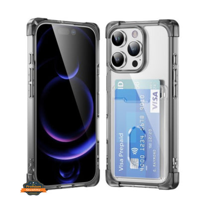 For Apple iPhone 16 Pro (6.3") Wallet Clear Case with Credit Card Holder Rubber Silicone TPU Protection Corner Bumper Shockproof Case Cover