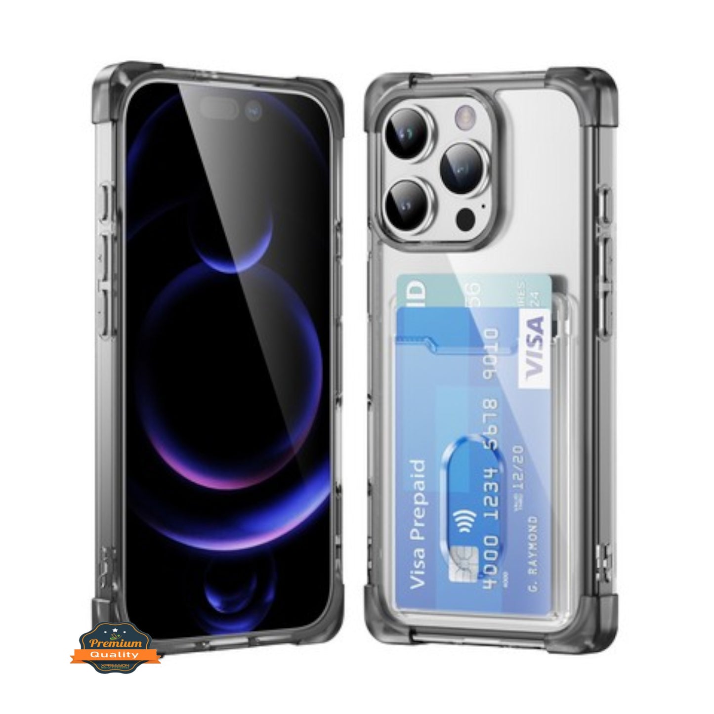 For Apple iPhone 16 Pro Max (6.9") Wallet Clear Case with Credit Card Holder Rubber Silicone TPU Protection Corner Bumper Shockproof Case Cover