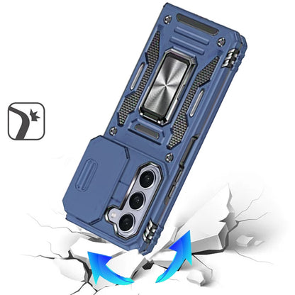 For Samsung Galaxy Z Fold 7 Tough Hybrid Case with Movable Camera Window & Metal Ring Stand Shockproof Case Cover Red