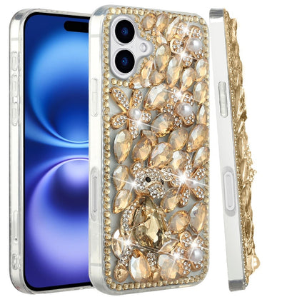 For Apple iPhone 17 (6.3") Bling Crystal 3D Full Diamonds Luxury Sparkle Rhinestone Hybrid Protective Case Cover