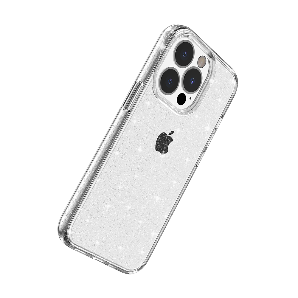For Apple iPhone 16 (6.1") Transparent Glitter Shiny Sparkle Bling TPU Rubber Hard Back Hybrid Frame Shockproof Case Cover