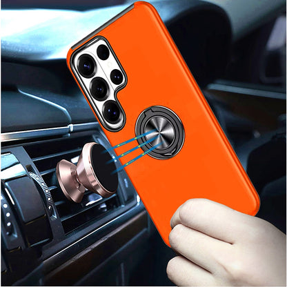 For Samsung Galaxy S25 Ultra Hybrid 360 Degree Rotatable Metal Invisible Ring Stand Holder Slim Fit Magnetic Car Mount Shockproof Case Cover Cosmic Orange