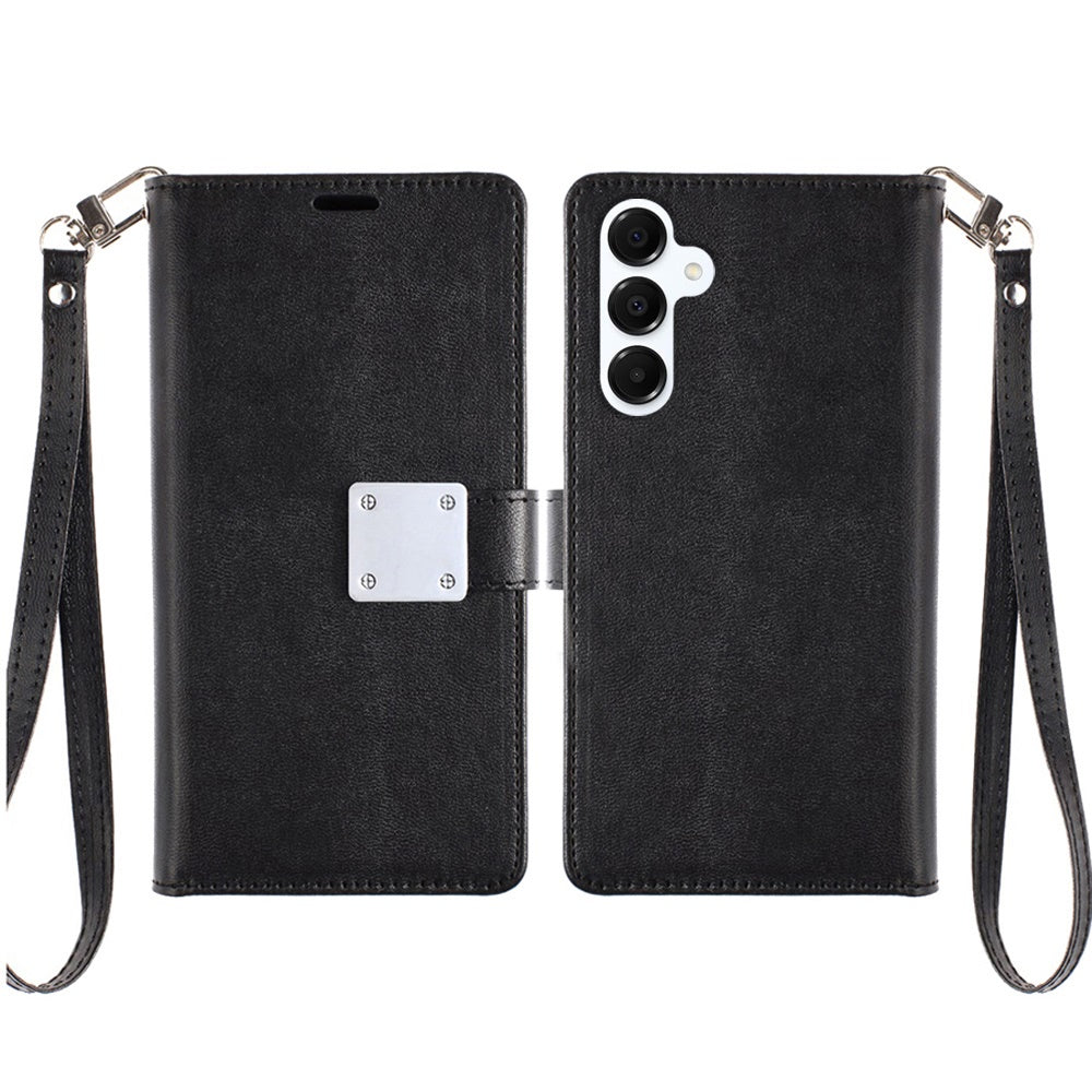 For Google Pixel 9A Wallet Cases PU Leather with Credit Card /ID /Cash Holder Slot Dual Flip Book Pouch, Stand and Strap Case Cover Black
