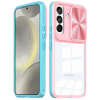 For Samsung Galaxy S25 /S24 Hybrid Cases with Sliding Camera Cover Transparent Shockproof Bumper TPU Protective Case Cover Pink/Blue