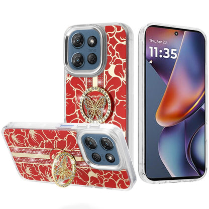 For Motorola Moto G 5G 2026/2025 Diamonds 3D Butterfly Floral Design Bling Sparkly Glitter Hybrid Metal Fashion with Ring Stand Case Cover