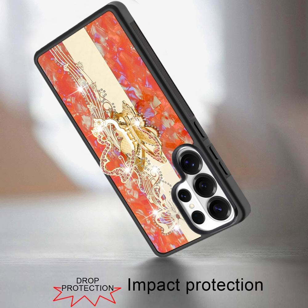 For Samsung Galaxy S25 Ultra Diamonds 3D Fashion Bling Sparkly Glitter Ornaments Engraving Hybrid with Ring Stand Case Cover