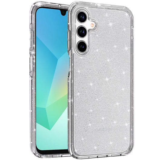 For Samsung Galaxy A16 5G Transparent Glitter Shiny Sparkle Bling TPU Rubber Hard Back Hybrid Frame Shockproof Case Cover Gray Smoke
